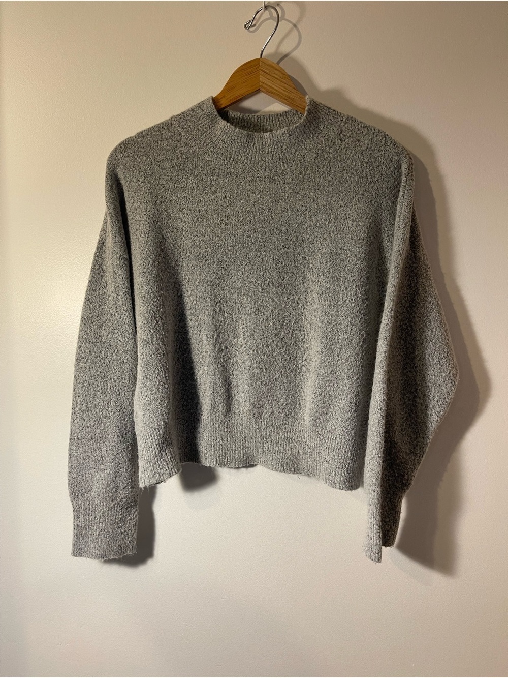 Ardene Gray Marl Boucle Knit Mock Neck Cropped Sweater XL